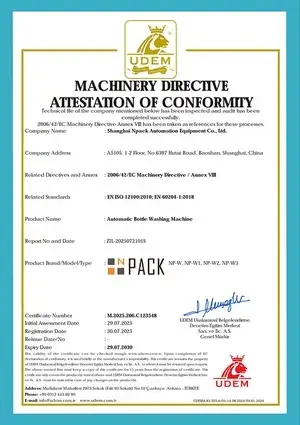 Certificat CE – Rinceuse de bouteilles 