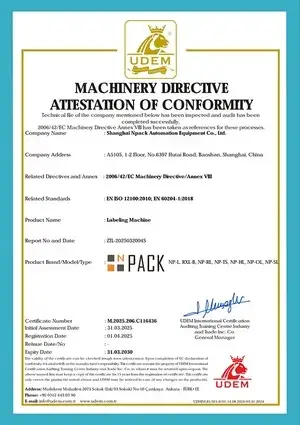 Certificat CE – Machine d’étiquetage 